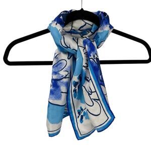 Vera Neumann Vintage Rolled Edge Silk Scarf 44”x13" Blue Floral Vibrant 70's